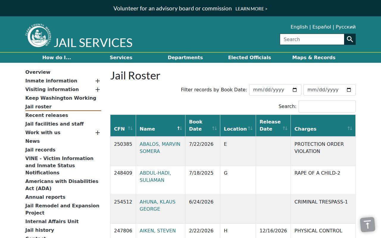 Hazel Dell people search in the Clark County jail roster