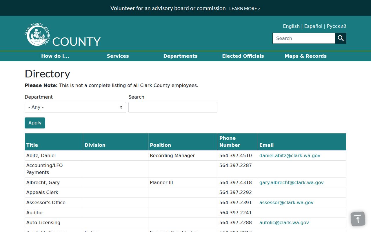 Hazel Dell people directories Clark County staff search