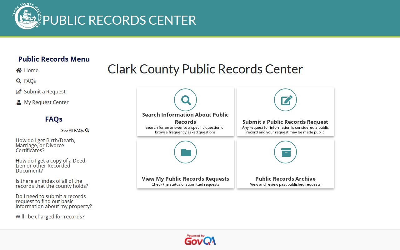 Hazel Dell public records request options in the Clark County GovQA portal